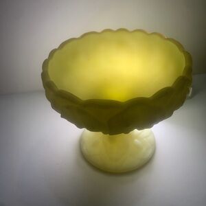 Fenton Yellow Satin Glass Compote